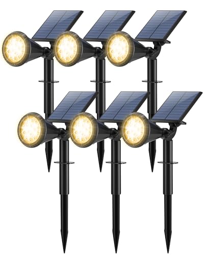 Solar Spot Lights Outdoor Waterproof 180° Adjustable Solar Powered Landscape Lights for Yard 4 Lighting Modes Solar Spotlights for Pathway Garden Outside Wall Pool Porch (6 Count)