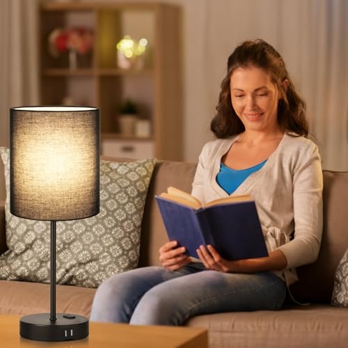 2 Pack Touch Control Table Lamps with 2 USB & AC Outlet
