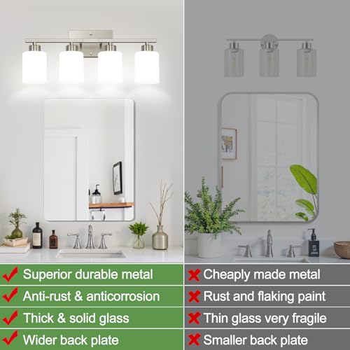 Brushed Nickel Bathroom Light Fixtures with Milk Glass Shades
