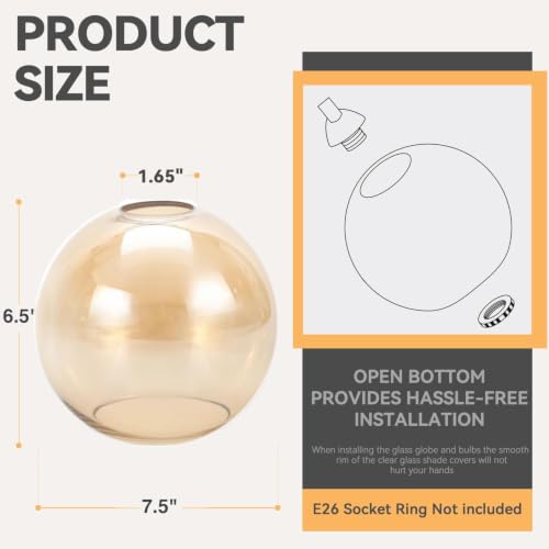 1 Pack Amber Glass Shades