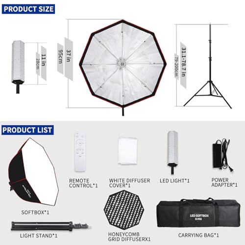 110W Octagonal Parabolic Softbox Lighting Kit with Honeycomb Grid