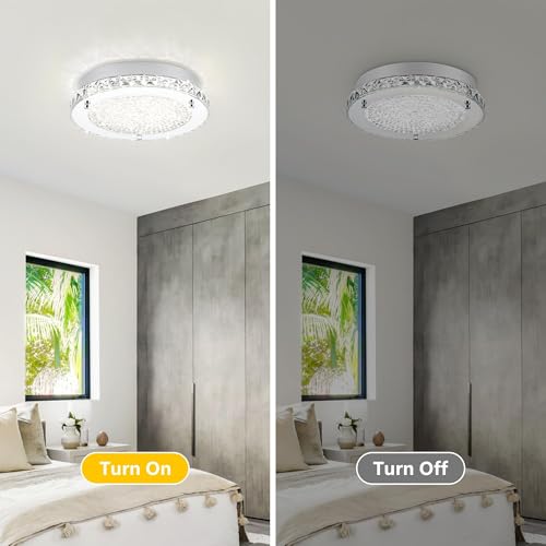 Crystal Ceiling Light Flush Mount Ceiling Light Fixture 4000K Dimmable