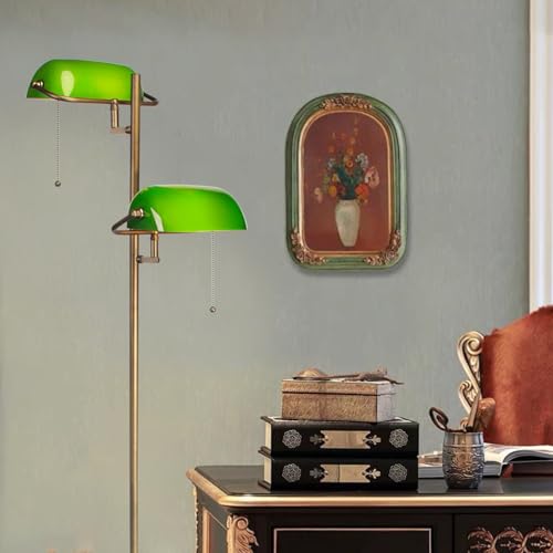 Green Glass Bankers Floor Lamp Classic Vintage Standing Lamp with Pull Chain Switch Adjustable Arm Reading Floor Light for Bedroom Headboard Workplace Office Piano Style Lamp