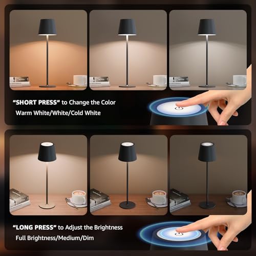 2 Pack Cordless Table Lamp Rechargeable 5000mAH Battery Operated Lights Touch Control LED Portable Desk Lamps 3 Color Dimming for Outdoor Coffee Bedroom Kitchen (2 Count)