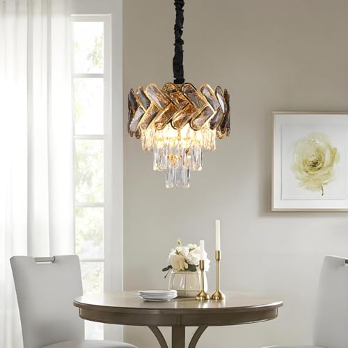12" Gold Modern Crystal Chandelier Top K9 Round Crystals Chandeliers Adjustable Ceiling Light Fixture 3