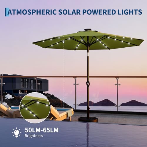 9FT Solar Patio Umbrella Outdoor Umbrella with 32 LED Lights
