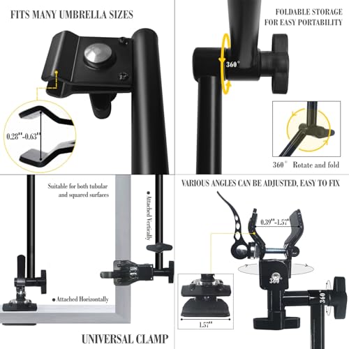 Patio Umbrellas Beach Chair Umbrella with Clamp Clip on Umbrellas for Chair UPF 50+ 53 Inches Adjustable Sun Umbrella for Camping Outdoor