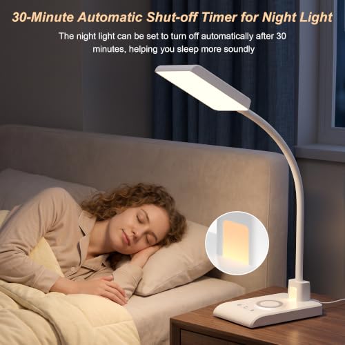 Desk Lamp with Wireless Charger LED Desk Lamps for Home Office White CRI90+ (White)