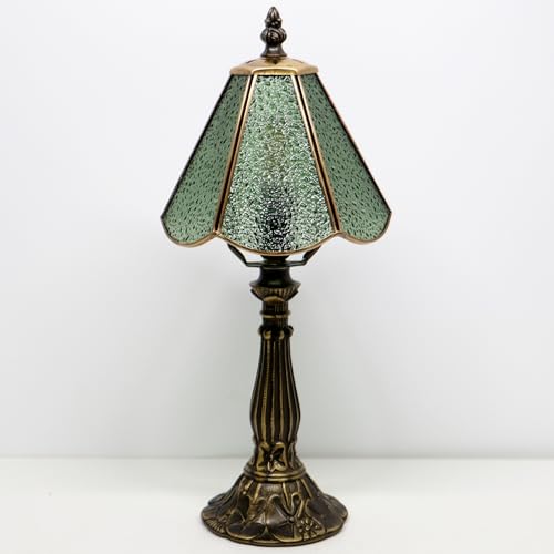 Small Tiffany Table Lamp Pink Diamond Style Stained Glass Desk Lamps 6X6X14 Inch Bronze Resin Base Antique Mini Accent Light