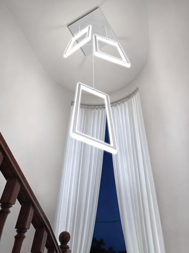 3 Lights Modern Rectangle Chandelier Dimmable Pendant Lighting Adjust LED Staircase Chandelier Hanging Light Fixtures for Kitchen Island Dining Room Entryway Foyer Chrome