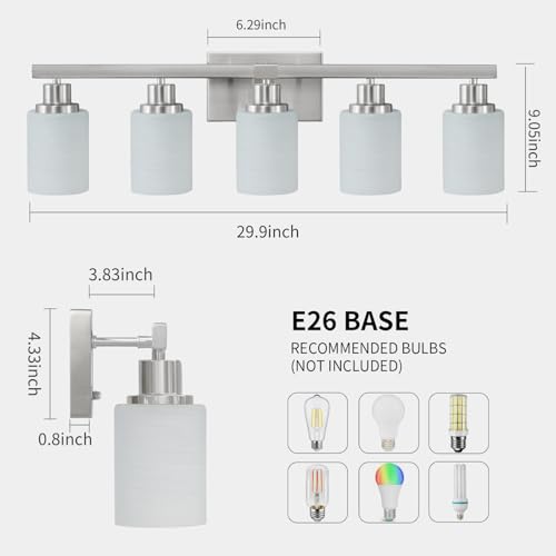 5 Light Bathroom Light Fixtures 30in Nickel Bathroom Vanity Light