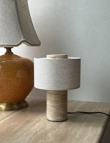 Stone Lamp Natural Travertine Table Lamp 10 Inch Marble Wabi Sabi Light Fixture Organic Modern Home Decor Warm to Cool White Light for Bedside