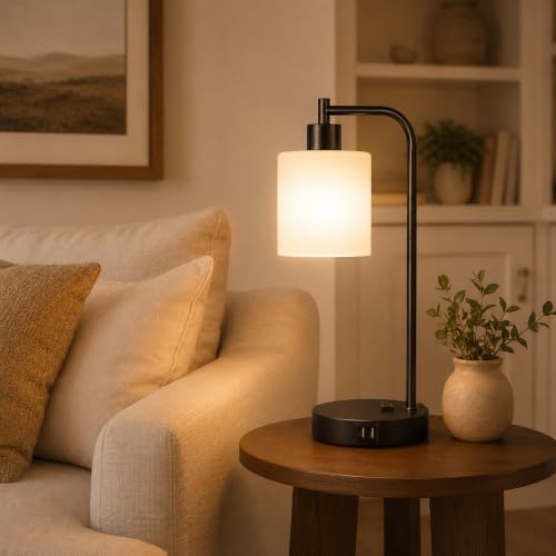 Set of 2 Industrial Touch Control Table Lamps with 2 USB Ports and AC Outlet