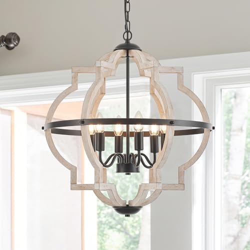 6 Light Farmhouse Wood Pendant Light