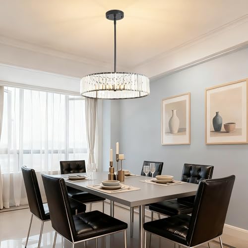 Adjustable Height Modern Black Crystal Chandelier 20 Inch (Black / 20 in)