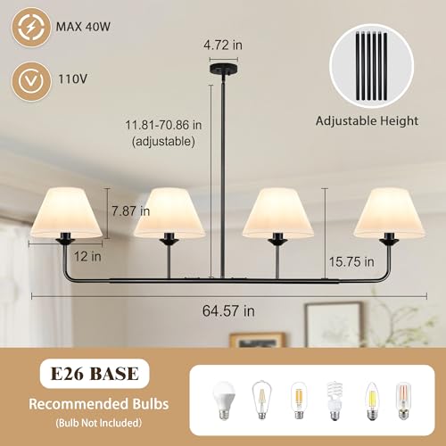 65"Modern Linear Chandelier with Fabric Shade
