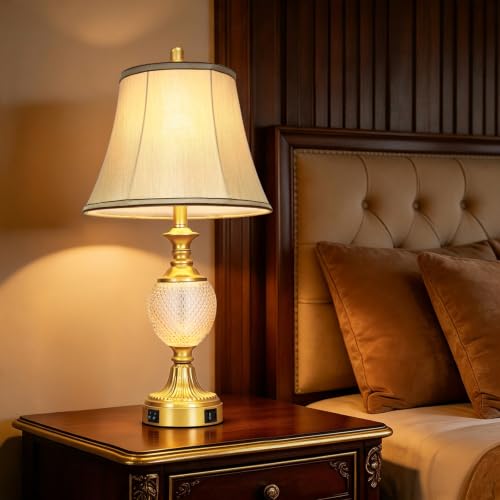 28'' Tall Gold Bedside Table Lamps with USB Charging Ports (2 Count)