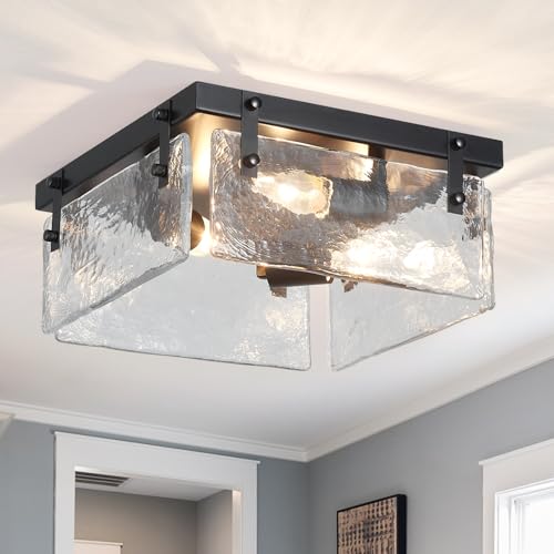 Square Glass Close to Ceiling Light Fixture Black Modern Farmhouse Flush Mount Ceiling 3