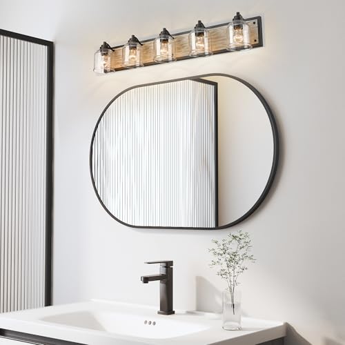5 Light Bathroom Vanity Lights Large 40"with Bubble Glass Shade