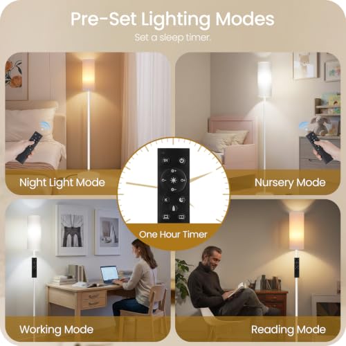White Dimmable Floor Lamps for Living Room with Remote and Foot Switch