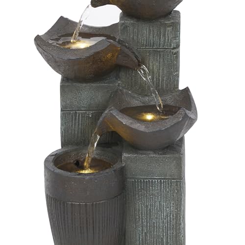 TZL414 14" 4 Tier Squared Bowls Fountain with LED Lights