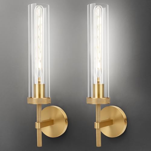 Brass Wall Sconces Set of Two with White Lights