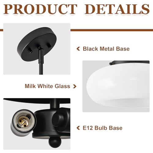 Mid Century Modern Black Semi Flush Ceiling Light 12.6 Inch