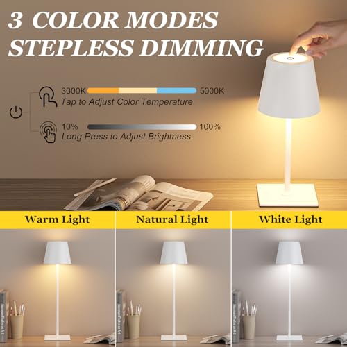 White Gold Cordless Rechargeable Table Lamp 5000mAh Battery Operated Lamps
