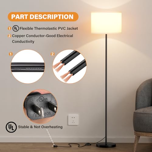 Modern Floor Lamp Simple Design with White Shade & Foot Pedal Switch