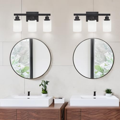 3 Light Bathroom Light Fixtures Over Mirror 17in Black Vanity Light