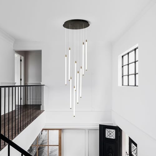 9 Light LED Foyer Chandelier for High Ceilings with Remote