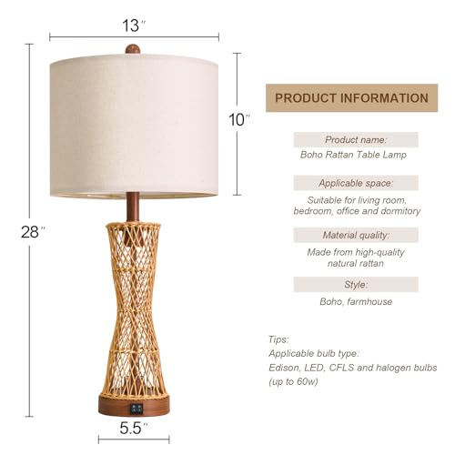 27" Table Lamps Set of 2 with Rattan & Dual Lights (2 Count)