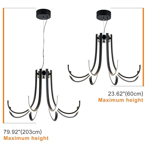 24.4 Inch Black Dimmable Modern LED Chandelier with Remote Control
