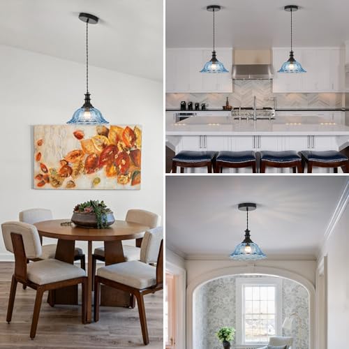 Blue Glass Pendant Lights Modern Pendant Lighting Fixtures 11.8 in Hanging Lamp for Kitchen Island Bedroom Dining Room Coffee Shop Hallway Hotel Living Room