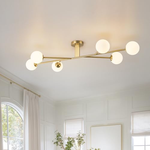 6 Light Gold Sputnik Semi Flush Mount Ceiling Light Chandeliers