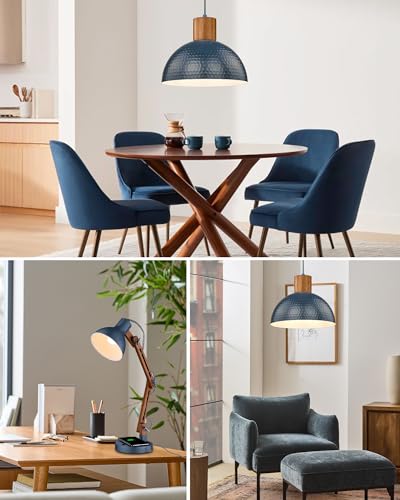 Modern Hammered Pendant Light Fixtures with 12" Metal Shade Solid Wood Dome Hanging Pendant Light for Farmhouse Kitchen Island Dining Room Sink Bedroom Hallway Medium 2 Pack Blue (2 Count)