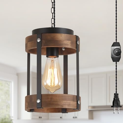 Rustic Farmhouse Plug in Pendant Light Fixture with Adjustable Chain