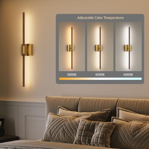 Walnut Gold Battery Operated Wall Sconce with Remote Control 24 Inch