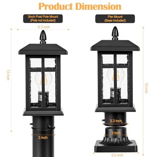 Dusk to Dawn Black Outdoor Post Light Fixture Electric Hardwired