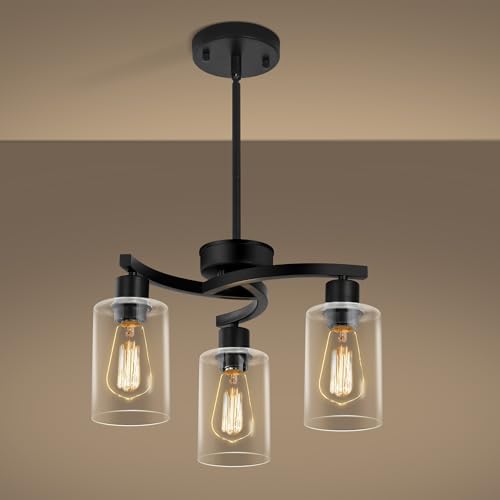 3 Light Modern Farmhouse Black Pendant Lights Kitchen Island (3 Count)