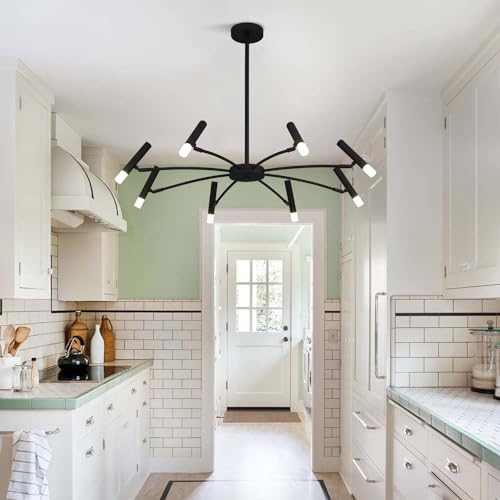 Lighting 8 Light Black Metal Light Fixture Modern Foyer Chandelier Lighting Mid Century Industrial Sputnik Chandeliers Contemporary High Ceiling Chandelier Lights for Dining Room