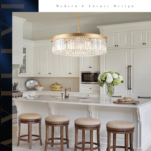 Gold Crystal Chandeliers 30" Modern Round Chandelier Luxury Light Fixture