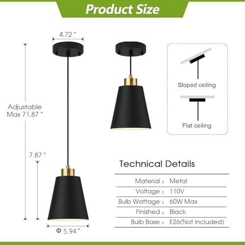 Matte Black Mini Pendant Light 7.87in Cone Kitchen Island Pendant Lighting