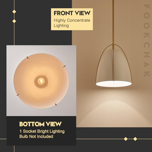 10in Dome Pendant Light White Kitchen Island Pendant Lighting Modern White & Gold Pendant Lights Fixture for Dining Room Kitchen Sink