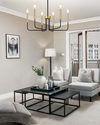 6 Light Black and Gold Chandelier