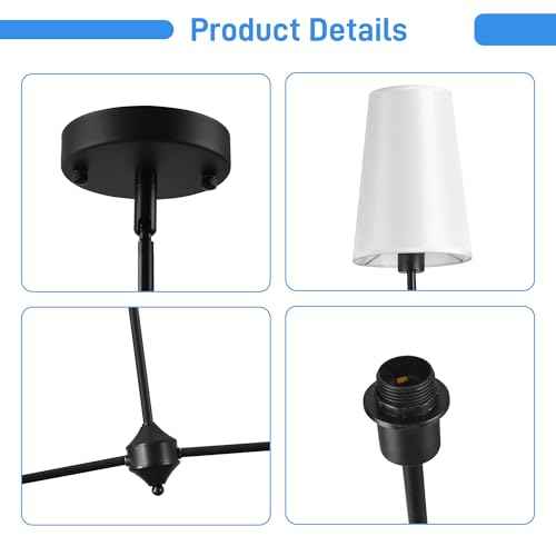 47" Modern Linear Chandelier, 4-Light Black Pendant Light with Fabric Shades, Adjustable Height Ceiling Light Fixture for Kitchen Island, Dining Room, Living Room, Bedroom, ETL Listed