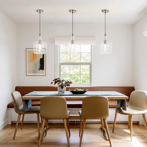 Large Hammered Glass Pendant Light Modern Brushed Nicklel 1 Light Single Dome Pendant Lighting Fixtures for Kitchen Island Dining Room Hallway