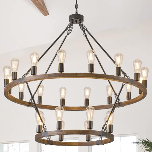Oak Wooden Wagon Wheel Chandelier 24