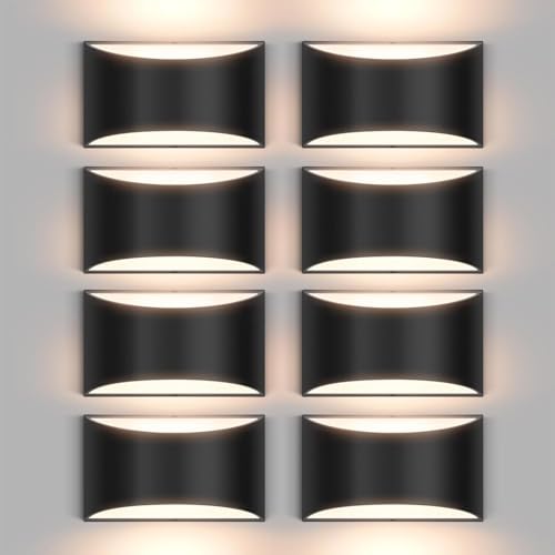 8 Pack Black Modern LED Wall Sconce Hardwired Indoor Wall Lights Up and Down Wall Mount Light for Living Room Bedroom Corridor Hallway Conservatory Warm White 3000K (8 Count)