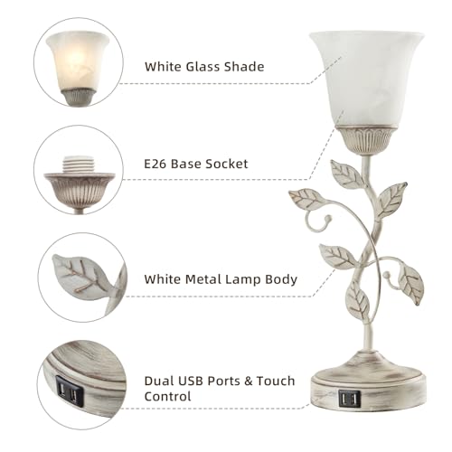 Rustic Touch Table Lamp for Bedroom with 2 USB C+A Ports